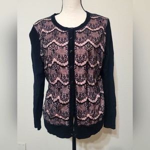 Charter Club Large Pink and black lace Cardigan very adorable worn once no flaws